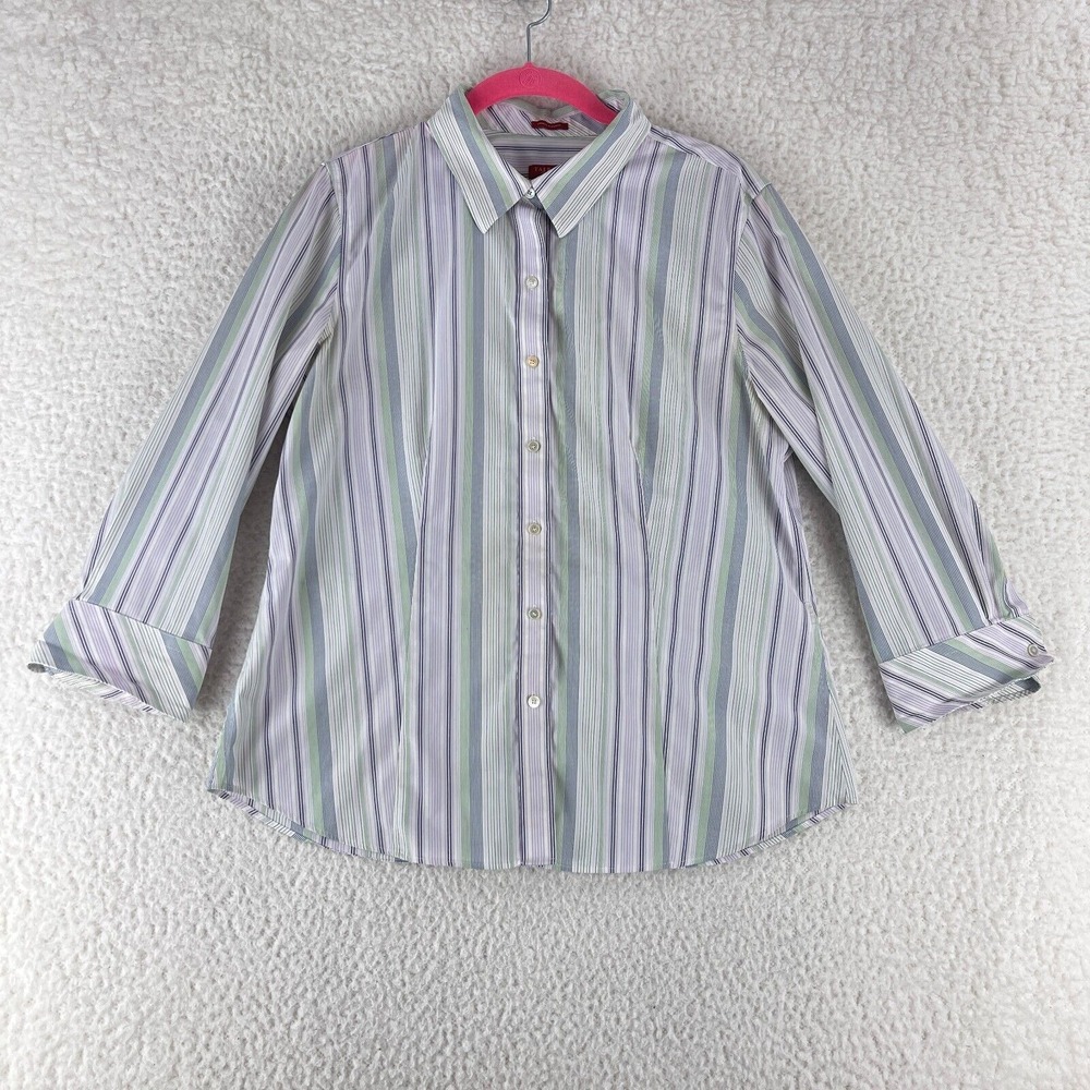 Talbots Purple Striped Button-Up Shirt Womens Long Sleeve‎ Collared Size 12